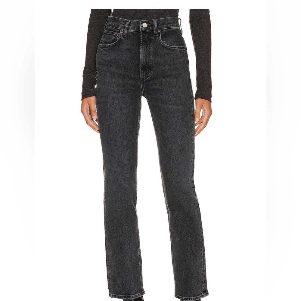 Agolde High-Rise Straight Jeans in Washed Black